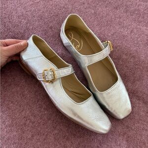 Sam Edelman Metallic Silver Flats with gold Buckle